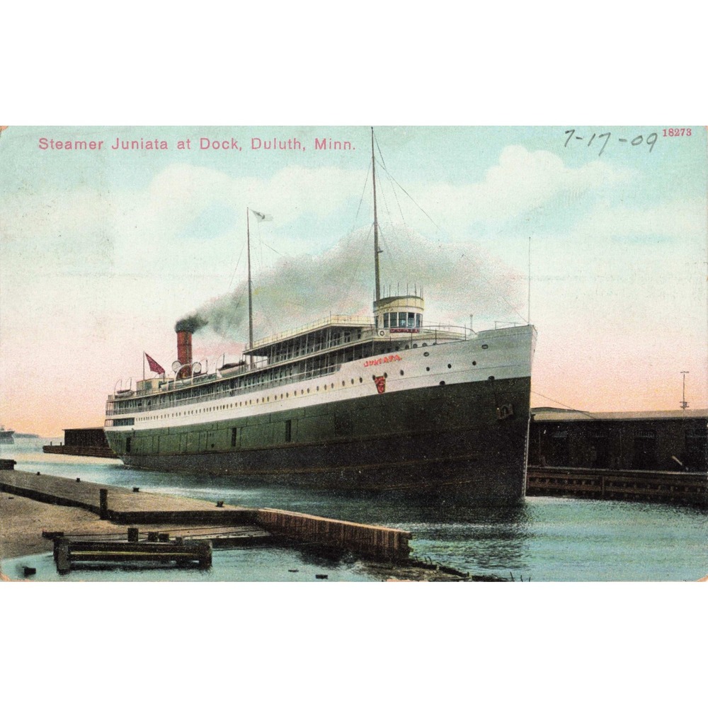 Steamer Juniata at Dock Duluth Minnesota MN 1909 Great Lakes Steamship Postcard